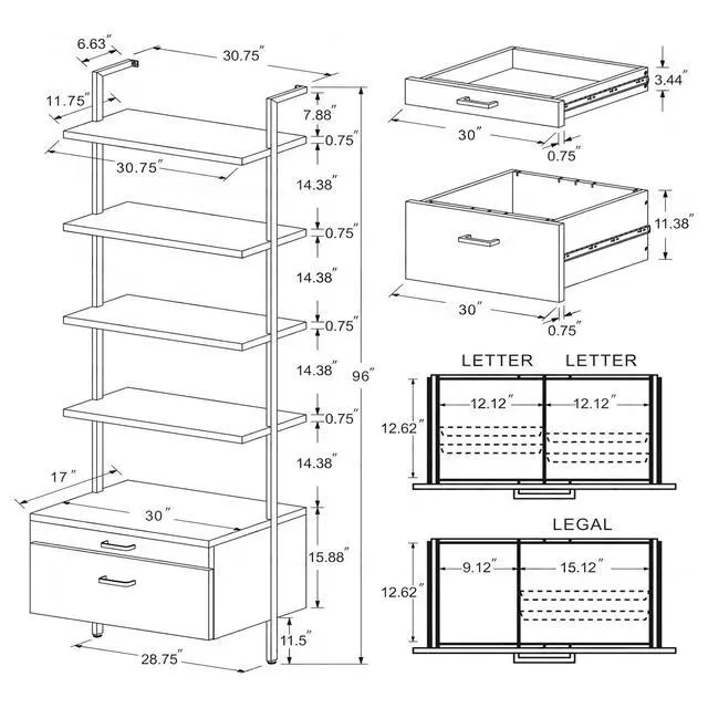 Alt view image 3 of 7 - Wendell Walnut 4-shelf Storage Wall Bookshelf