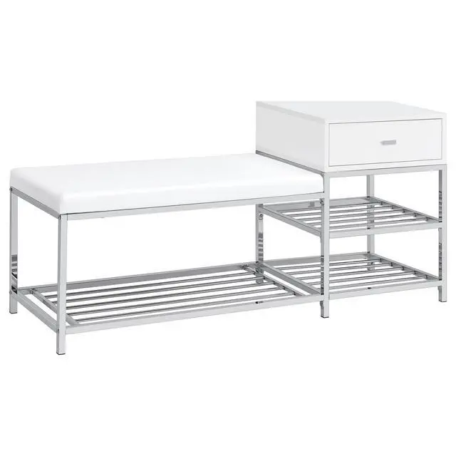 Alt view image 2 of 7 - Yesler White High Gloss 1-Drawer Storage Bench