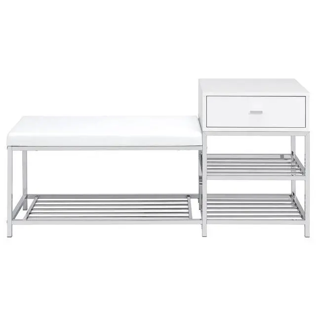 Alt view image 3 of 7 - Yesler White High Gloss 1-Drawer Storage Bench
