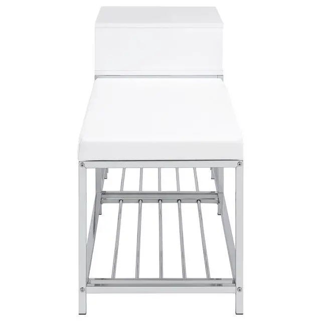 Alt view image 4 of 7 - Yesler White High Gloss 1-Drawer Storage Bench