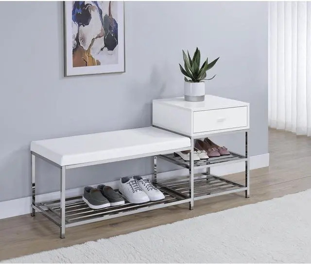 Main image of Yesler White High Gloss 1-Drawer Storage Bench