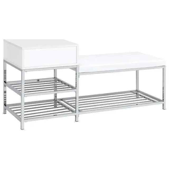Alt view image 6 of 7 - Yesler White High Gloss 1-Drawer Storage Bench