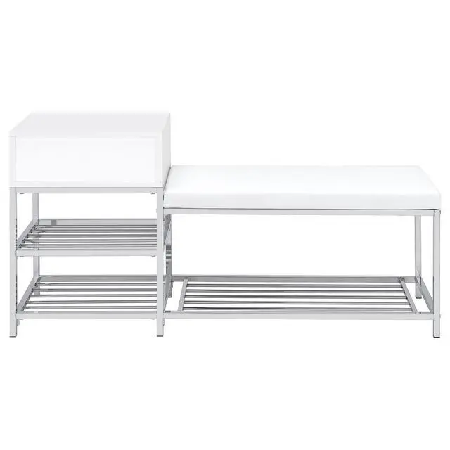 Alt view image 7 of 7 - Yesler White High Gloss 1-Drawer Storage Bench