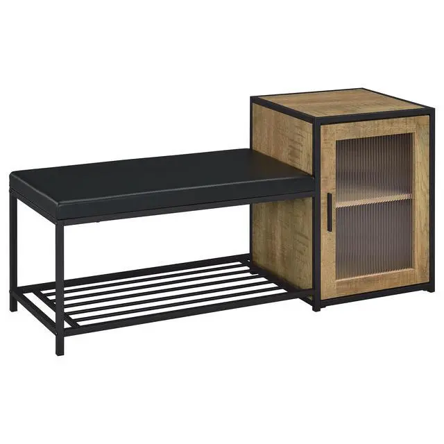 Alt view image 2 of 7 - Mango and Black Shoe Storage Entryway Bench with Cabinet