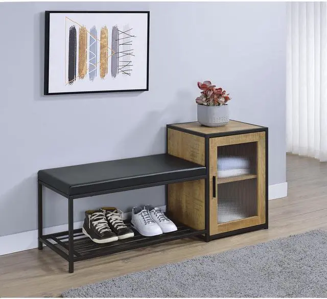 Main image of Mango and Black Shoe Storage Entryway Bench with Cabinet