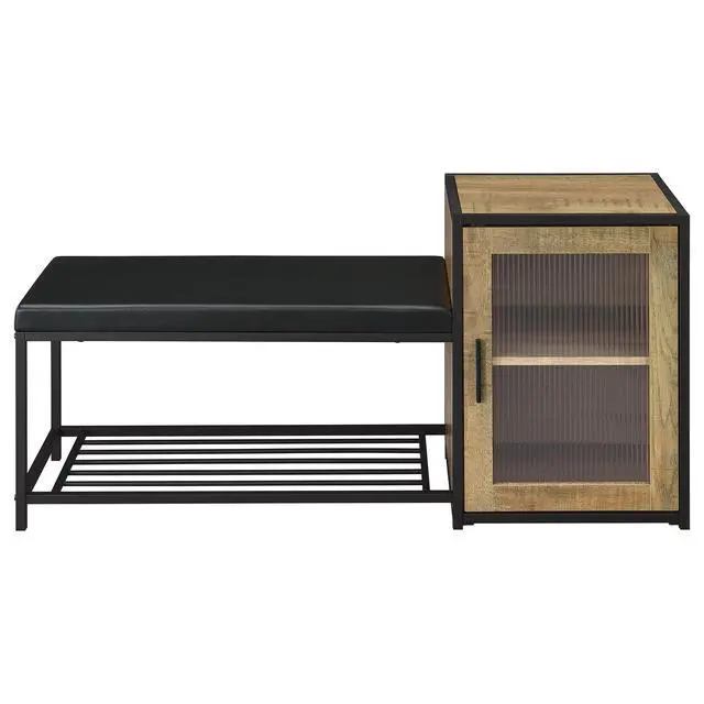 Alt view image 3 of 7 - Mango and Black Shoe Storage Entryway Bench with Cabinet