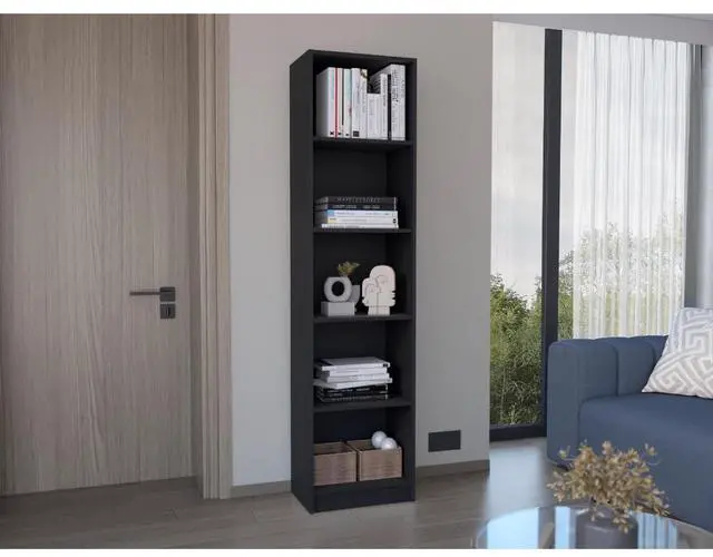 Main image of Home Xs Bookcase with 5-Tier Shelves and Slim Design -Black -Office
