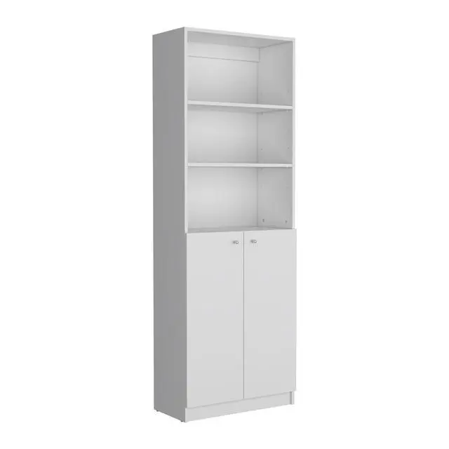 Alt view image 2 of 5 - Home 2-Door Bookcase, Modern Storage Unit with Dual Doors and Multi-Tier Shelves -White -Office
