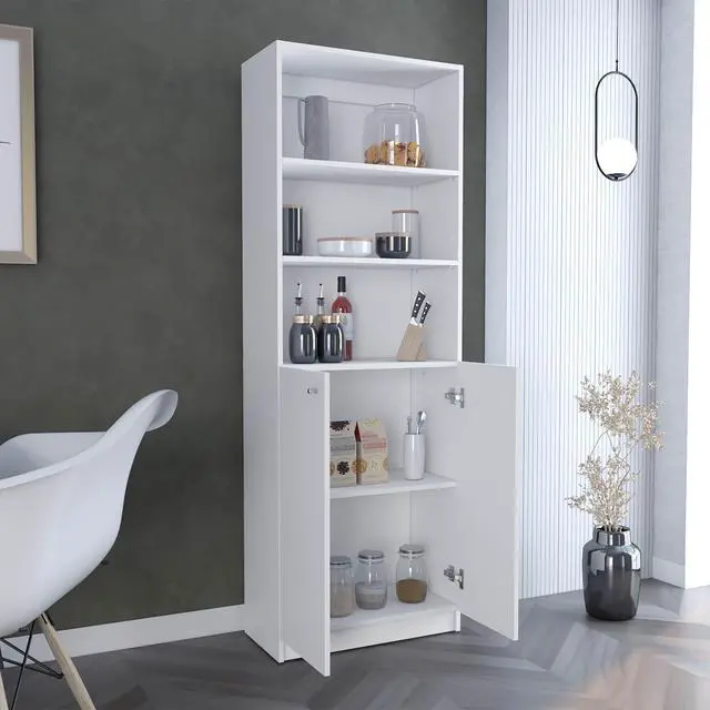 Alt view image 4 of 5 - Home 2-Door Bookcase, Modern Storage Unit with Dual Doors and Multi-Tier Shelves -White -Office