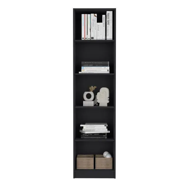 Alt view image 5 of 5 - Home Xs Bookcase with 5-Tier Shelves and Slim Design -Black -Office