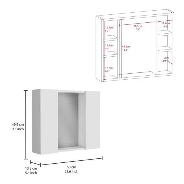 Alt view image 3 of 7 - Artemisa Medicine Cabinet, Double Door, Mirror, One External Shelf -White