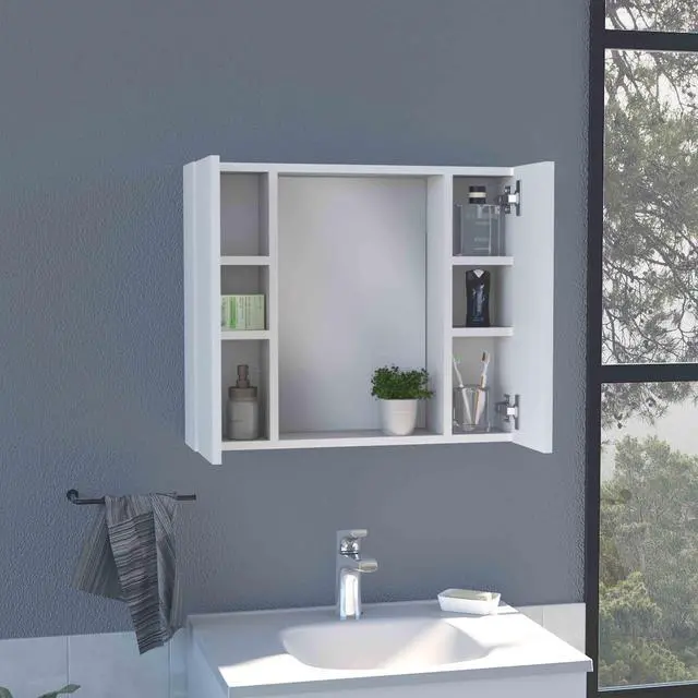 Alt view image 4 of 7 - Artemisa Medicine Cabinet, Double Door, Mirror, One External Shelf -White