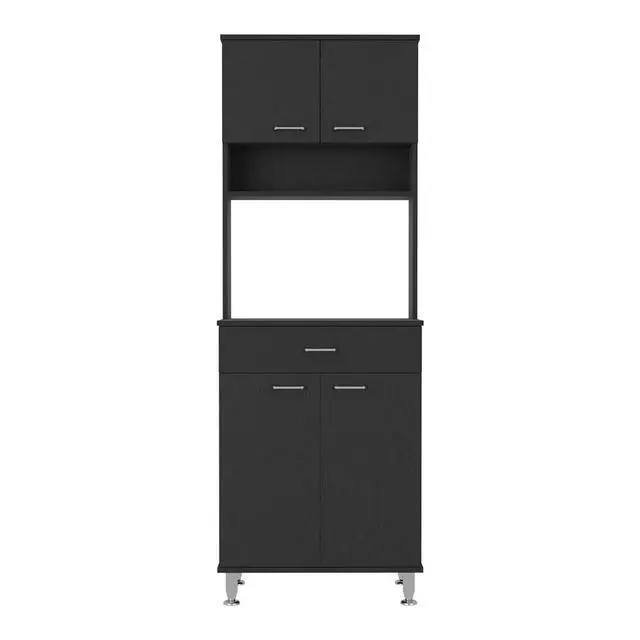 Alt view image 2 of 6 - Della 60 Kitchen Pantry with Countertop, Closed & Open Storage -Black