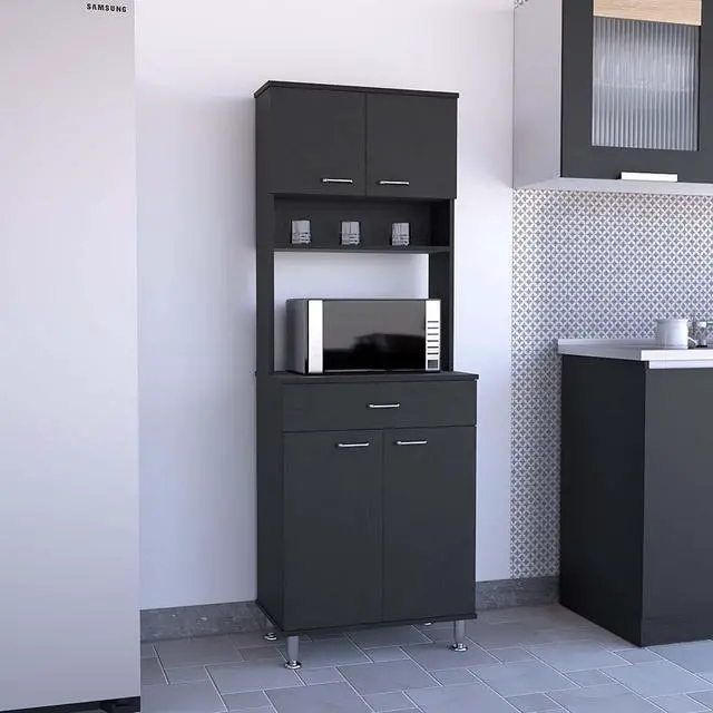Main image of Della 60 Kitchen Pantry with Countertop, Closed & Open Storage -Black