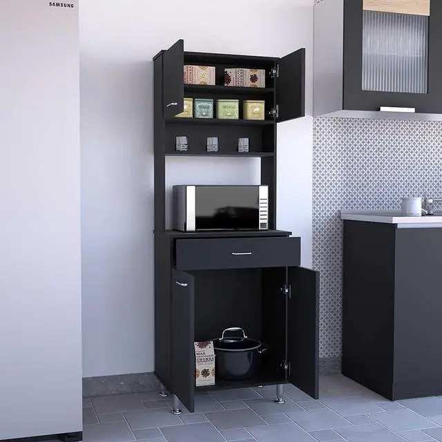 Alt view image 4 of 6 - Della 60 Kitchen Pantry with Countertop, Closed & Open Storage -Black