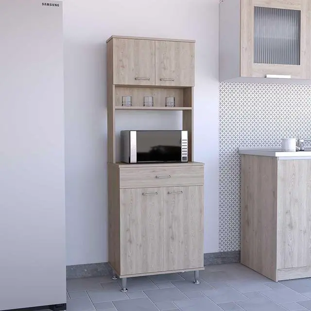 Main image of Della 60 Kitchen Pantry with Countertop, Closed & Open Storage -Light Gray