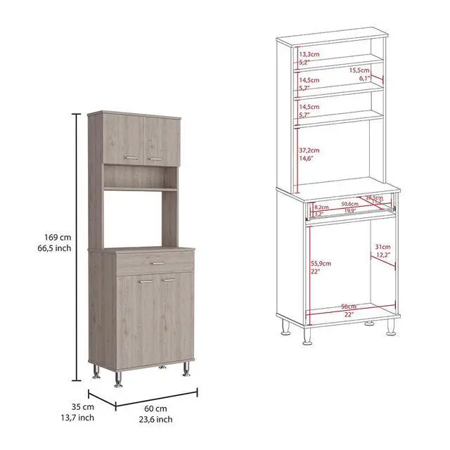 Alt view image 3 of 7 - Della 60 Kitchen Pantry with Countertop, Closed & Open Storage -Light Gray