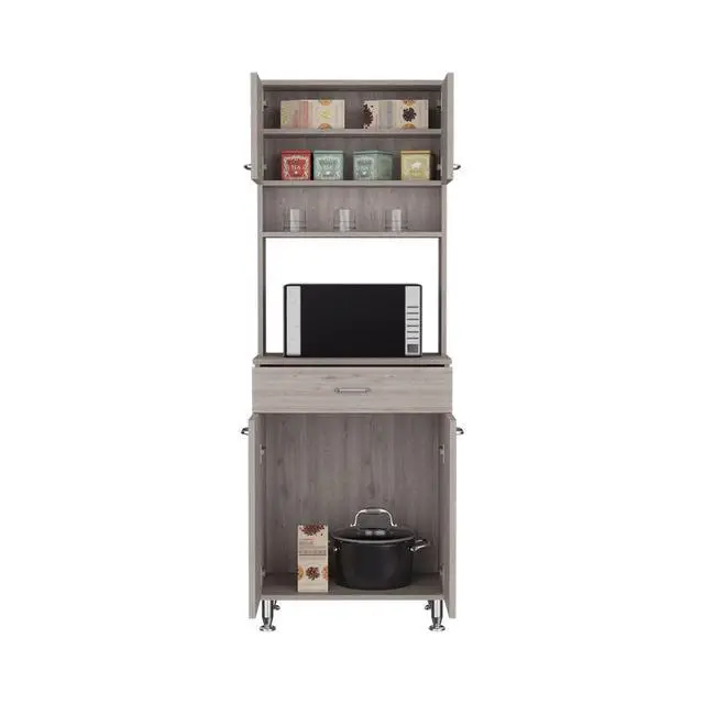 Alt view image 5 of 7 - Della 60 Kitchen Pantry with Countertop, Closed & Open Storage -Light Gray