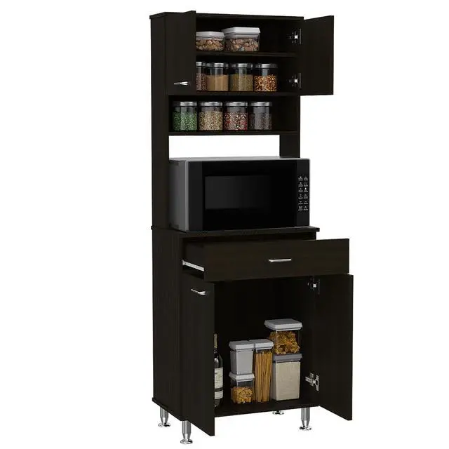 Alt view image 6 of 6 - Della 60 Kitchen Pantry with Countertop, Closed & Open Storage -Black