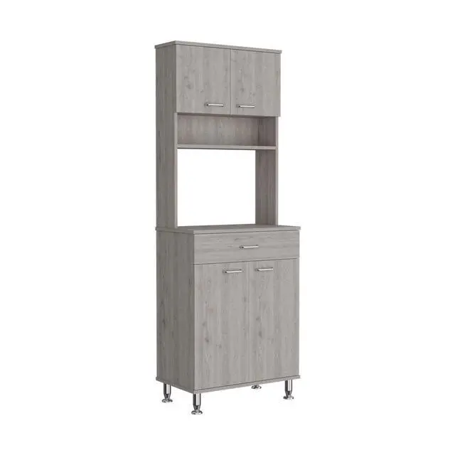 Alt view image 6 of 7 - Della 60 Kitchen Pantry with Countertop, Closed & Open Storage -Light Gray