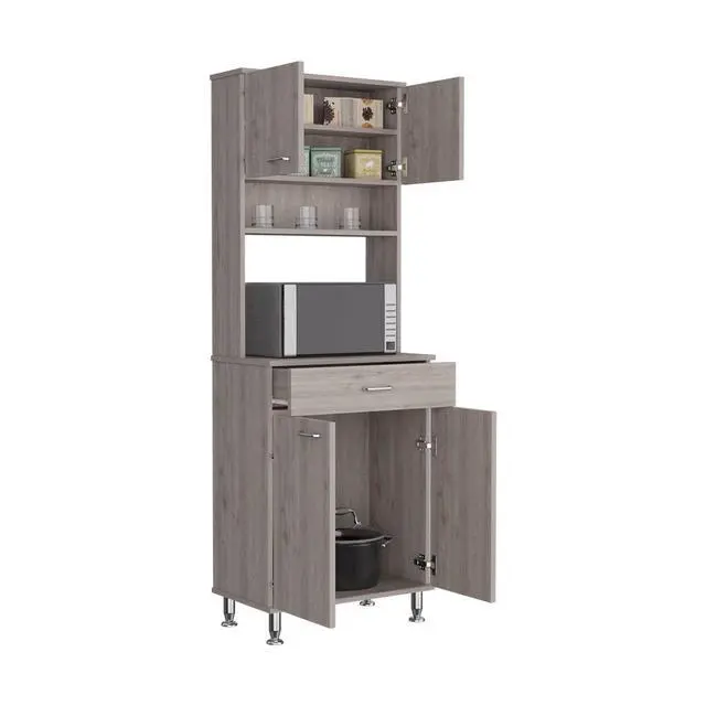 Alt view image 7 of 7 - Della 60 Kitchen Pantry with Countertop, Closed & Open Storage -Light Gray