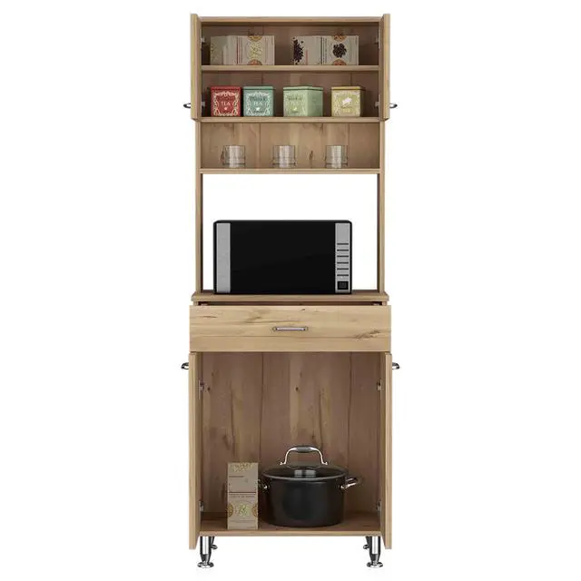 Alt view image 5 of 7 - Della 60 Kitchen Pantry with Countertop, Closed & Open Storage -Light Oak