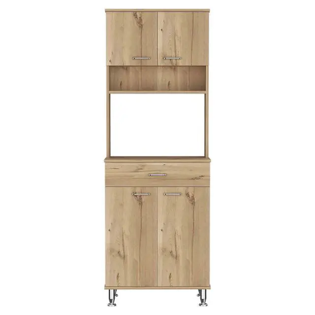 Alt view image 2 of 7 - Della 60 Kitchen Pantry with Countertop, Closed & Open Storage -Light Oak