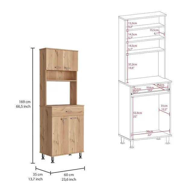Alt view image 3 of 7 - Della 60 Kitchen Pantry with Countertop, Closed & Open Storage -Light Oak