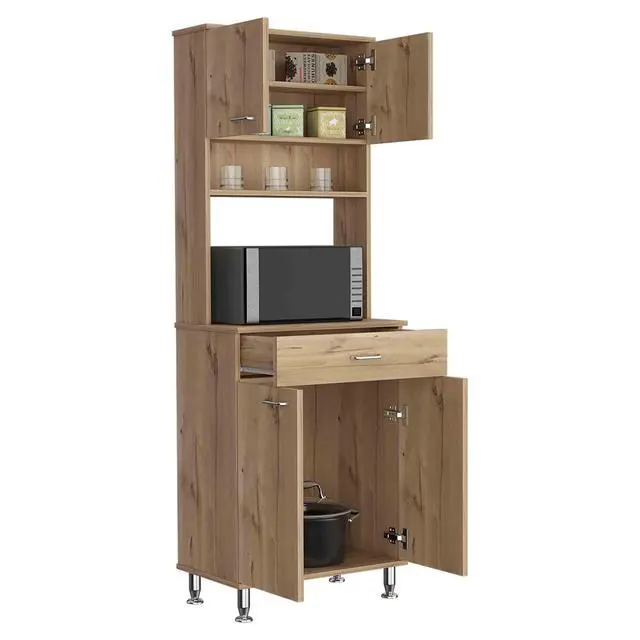 Alt view image 7 of 7 - Della 60 Kitchen Pantry with Countertop, Closed & Open Storage -Light Oak