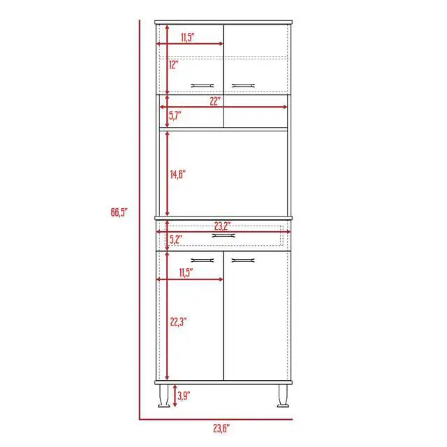 Alt view image 3 of 7 - Della 60 Kitchen Pantry with Countertop, Closed & Open Storage -White
