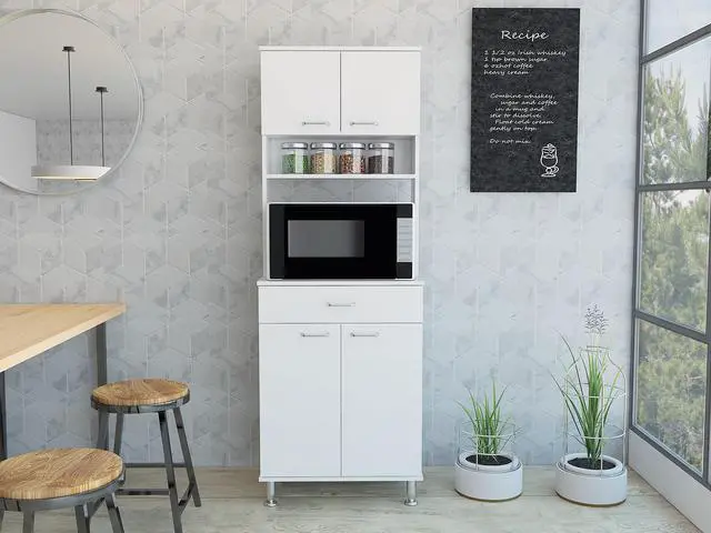Main image of Della 60 Kitchen Pantry with Countertop, Closed & Open Storage -White