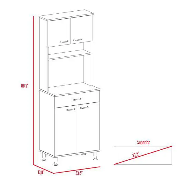 Alt view image 4 of 7 - Della 60 Kitchen Pantry with Countertop, Closed & Open Storage -White