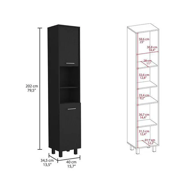 Alt view image 3 of 7 - Hobart Pantry, Four Legs, Three Interior Shelves, Two Shelves, Two Cabinets -Black