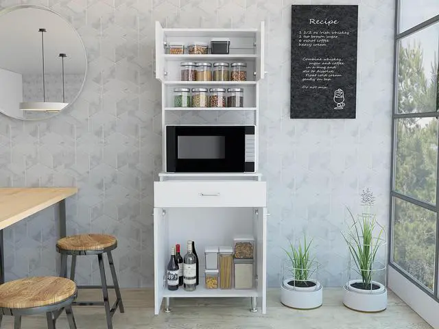 Alt view image 5 of 7 - Della 60 Kitchen Pantry with Countertop, Closed & Open Storage -White