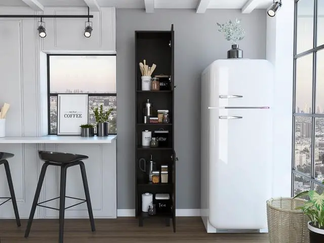 Alt view image 4 of 7 - Hobart Pantry, Four Legs, Three Interior Shelves, Two Shelves, Two Cabinets -Black