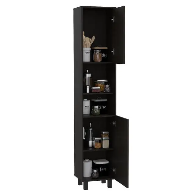 Alt view image 7 of 7 - Hobart Pantry, Four Legs, Three Interior Shelves, Two Shelves, Two Cabinets -Black