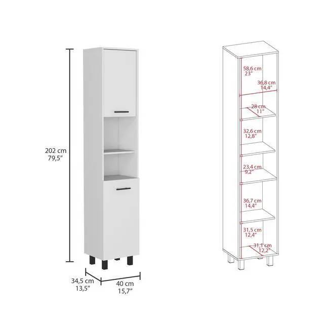 Alt view image 3 of 7 - Hobart Pantry, Four Legs, Three Interior Shelves, Two Shelves, Two Cabinets -White