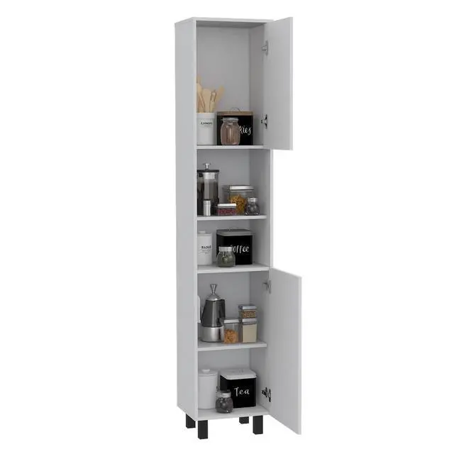 Alt view image 7 of 7 - Hobart Pantry, Four Legs, Three Interior Shelves, Two Shelves, Two Cabinets -White