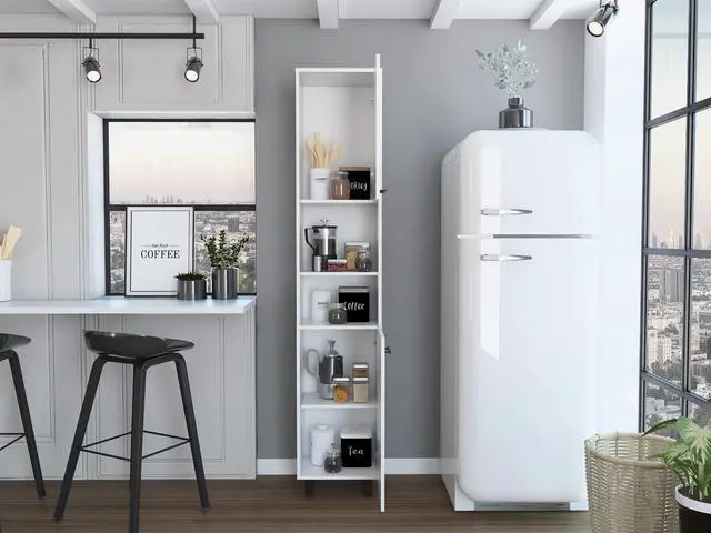 Alt view image 4 of 7 - Hobart Pantry, Four Legs, Three Interior Shelves, Two Shelves, Two Cabinets -White