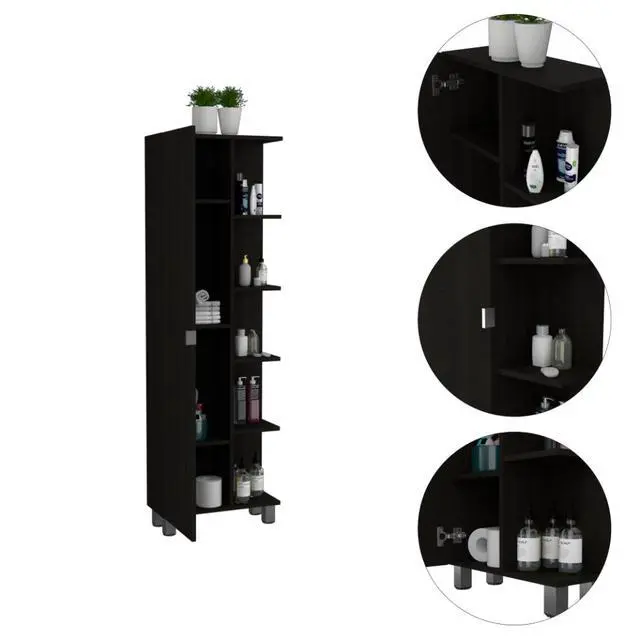 Alt view image 3 of 5 - Urano Mirror Linen Cabinet, Four Interior Shelves, Five External Shelves -Black