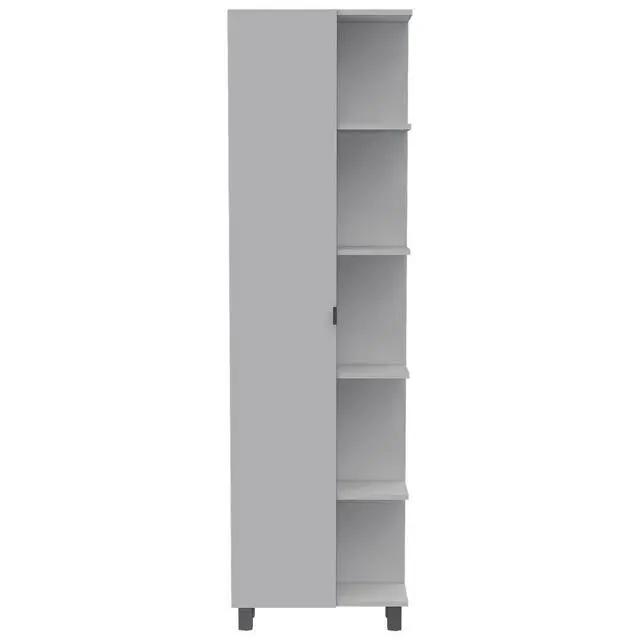 Alt view image 2 of 5 - Urano Corner Linen Cabinet, Five External Shelves, Single Door, Four Interior Shelves -White