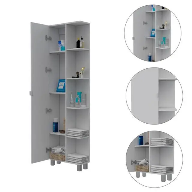 Alt view image 3 of 5 - Urano Corner Linen Cabinet, Five External Shelves, Single Door, Four Interior Shelves -White