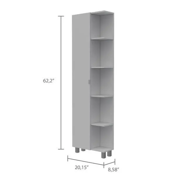 Alt view image 4 of 5 - Urano Corner Linen Cabinet, Five External Shelves, Single Door, Four Interior Shelves -White