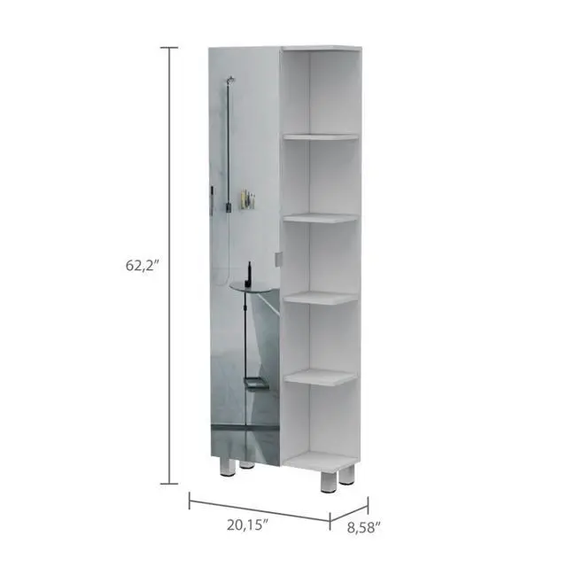 Alt view image 5 of 5 - Urano Corner Linen Cabinet, Five External Shelves, Single Door, Four Interior Shelves -White