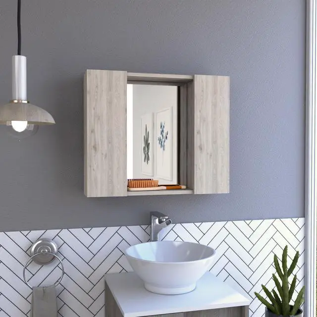 Main image of Artemisa Medicine Cabinet, Double Door, Mirror, One External Shelf -Light Gray
