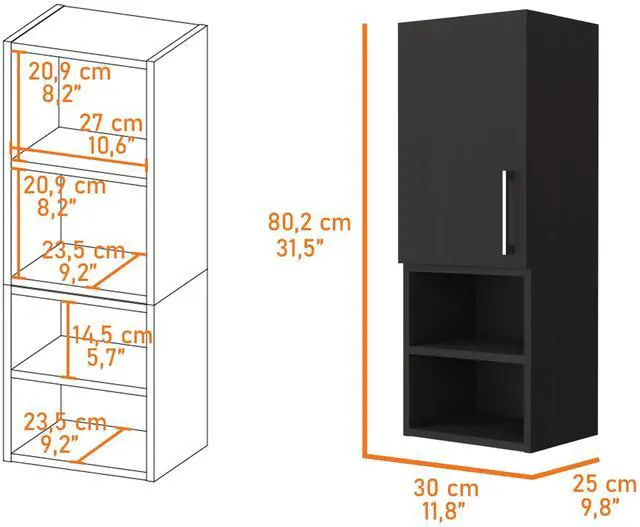 Alt view image 4 of 5 - Madrid Medicine Cabinet, Two External Shelves, Metal Handle, Single Door, Two Interior Shelves -Black