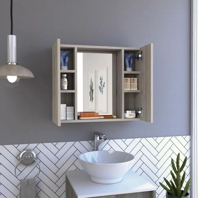 Alt view image 5 of 7 - Artemisa Medicine Cabinet, Double Door, Mirror, One External Shelf -Light Gray