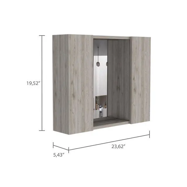 Alt view image 4 of 7 - Artemisa Medicine Cabinet, Double Door, Mirror, One External Shelf -Light Gray