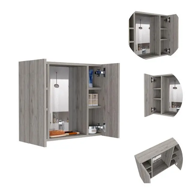 Alt view image 3 of 7 - Artemisa Medicine Cabinet, Double Door, Mirror, One External Shelf -Light Gray