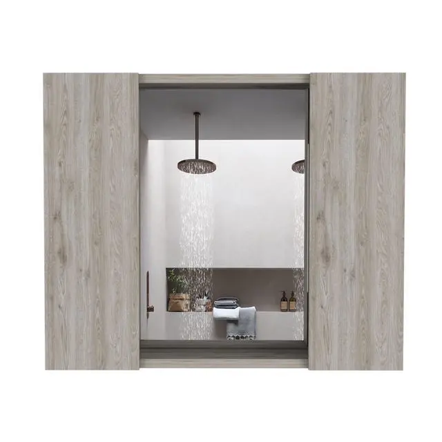 Alt view image 2 of 7 - Artemisa Medicine Cabinet, Double Door, Mirror, One External Shelf -Light Gray